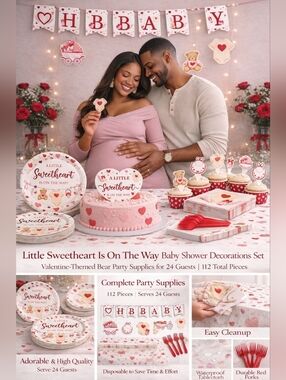 112pcs A Little Sweetheart Is On The Way Baby Shower Decorations Set Serves 24